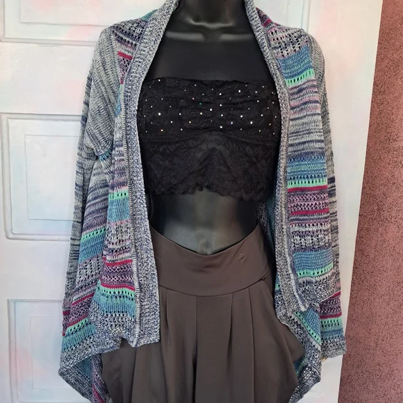 Eyeshadow Multicolor Open-Front Woven Cardigan! Boho! High Low Design, EUC! - Picture 7 of 7